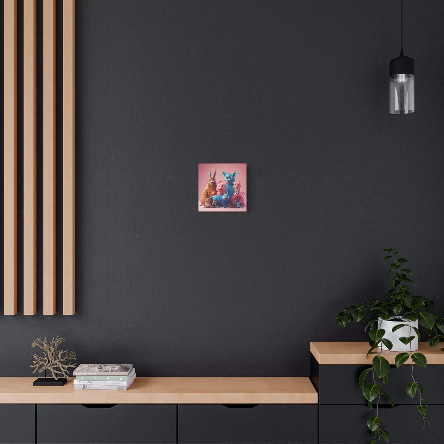 Vibrant 10″ x 10″ | 25.40 cm x 25.40 cm creature illustration canvas print with a 1.25″ | 3.18 cm profile.