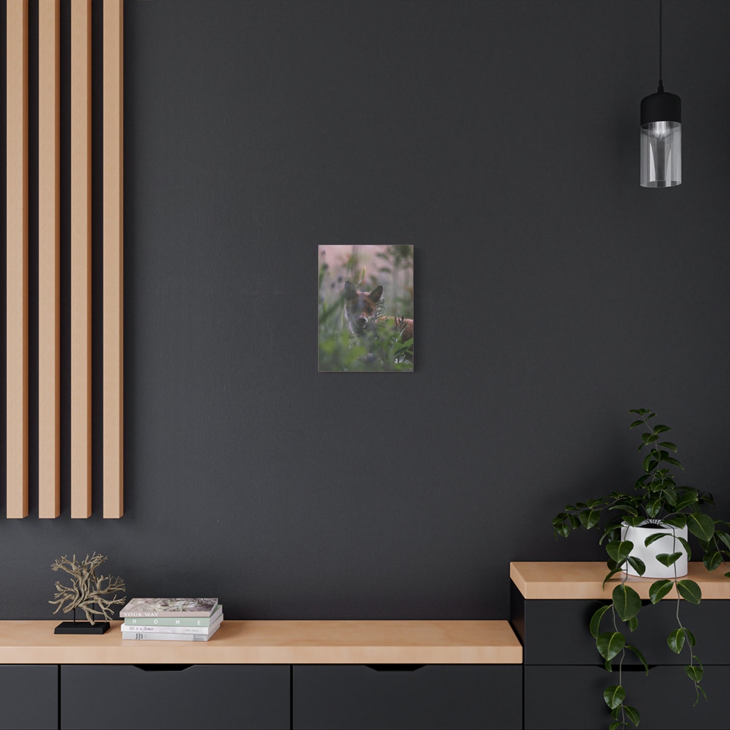 Muted tone 12″ x 16″ | 30.48 cm x 40.64 cm woodland animal photo with a modern 1.25″ | 3.18 cm stretched gallery wrap.