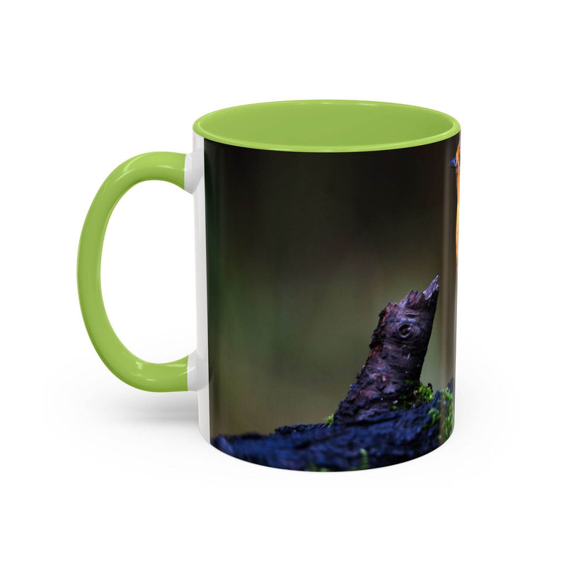 Nature-inspired 325ml robin mug with light green inside and handle.