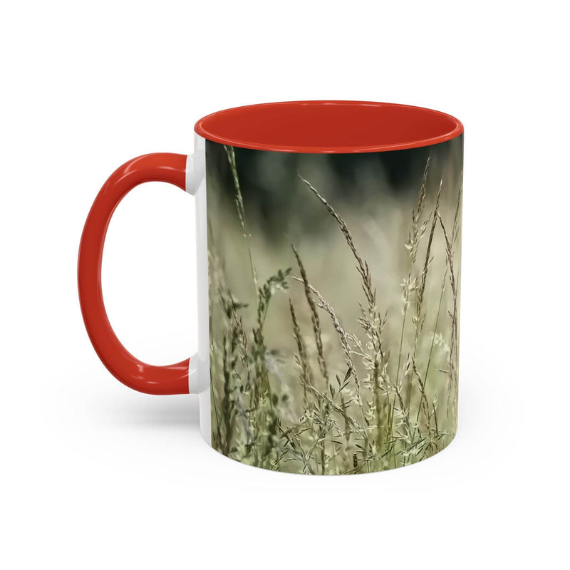 Ein 325ml blühendes Gras Keramik-Becher mit einem roten Henkel und einer roten Innenseite für warme Kaffeepausen.