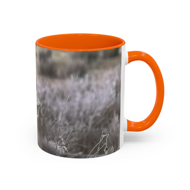 Robin nature print on an 11oz mug with an Orange handle and interior.