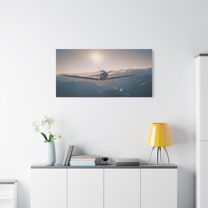 Vintage Airplane Wall Art Canvas – Stretched Matte Canvas Plane Over Mountains