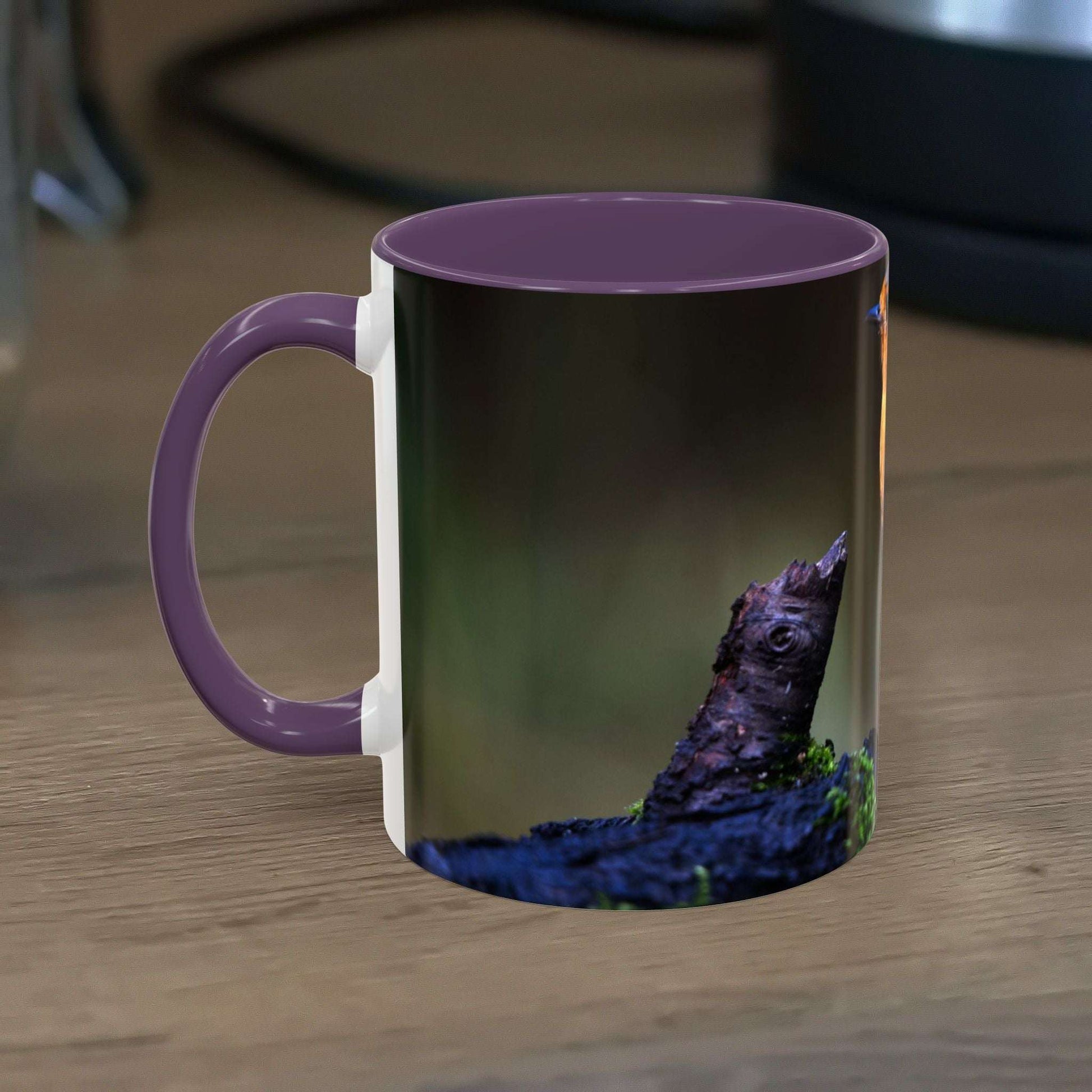 White ceramic mug with robin illustration, 11oz, perfect for coffee or tea.