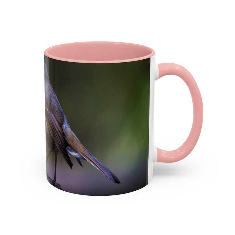 Nature inspired 11oz robin mug featuring a contrast pink handle and pink inside, perfect bird lovers gift.
