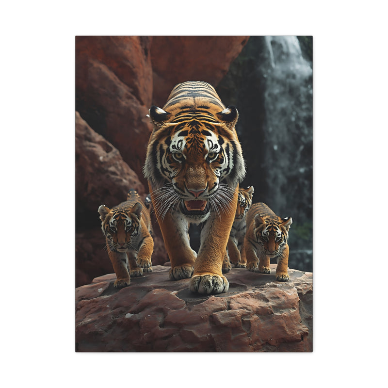 Tiger Family Canvas Print in 24″ x 32″ | 60.96 cm x 81.28cm size with a stretched 1.25″ | 3.18 cm depth profile.