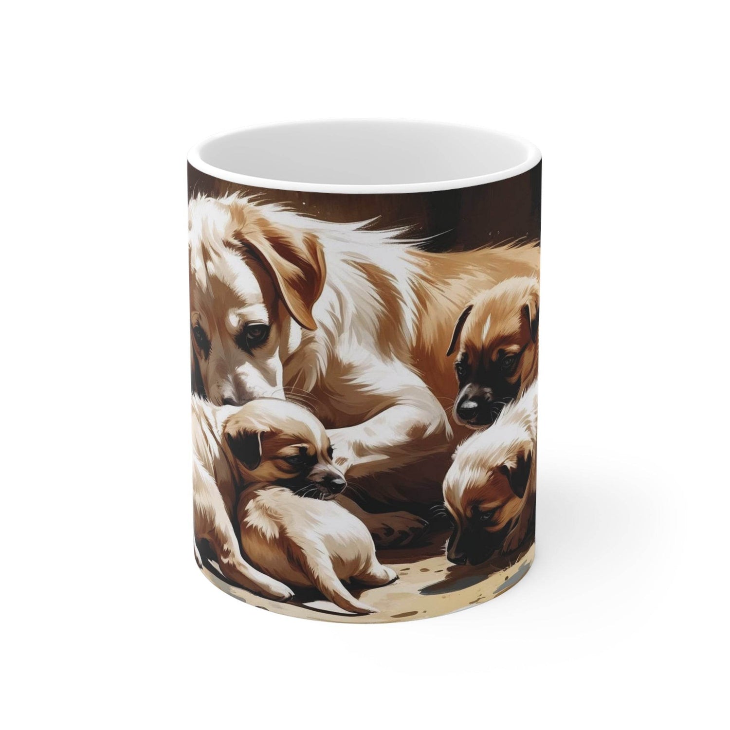 Mug, Dog with 5 cute puppies - A Pretty Print