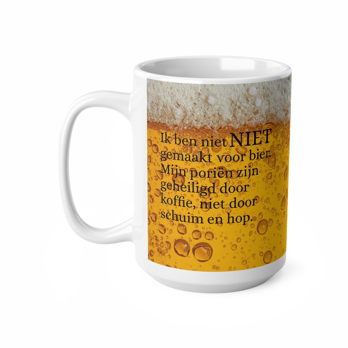 Large 440ml beer foam ceramic coffee mug with a full-wrap effervescent design, ideal for a generous morning brew or tea pause.