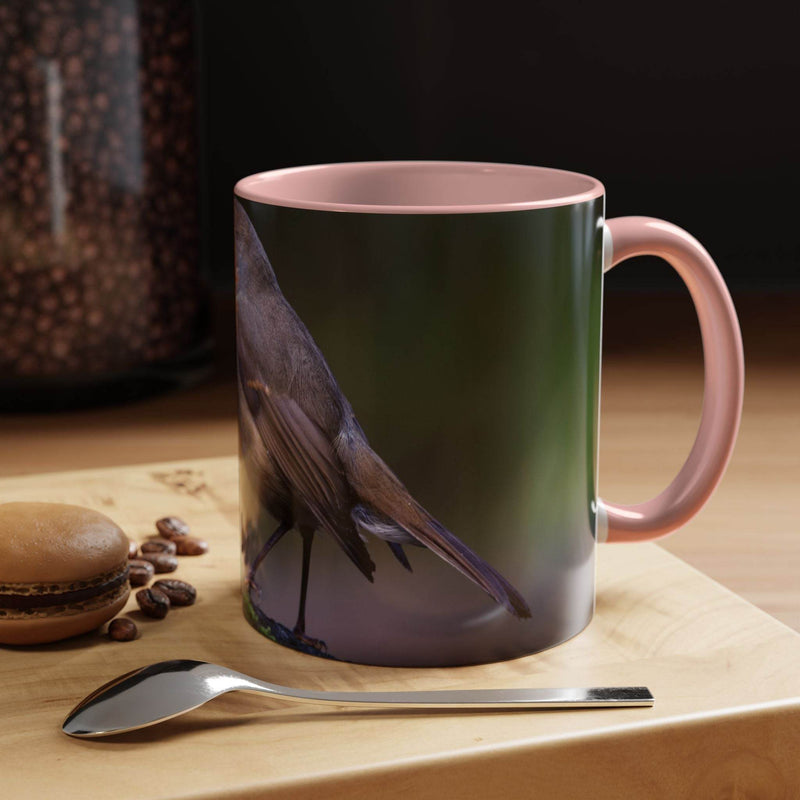 325ml robin nature mug with a striking pink handle and inside.