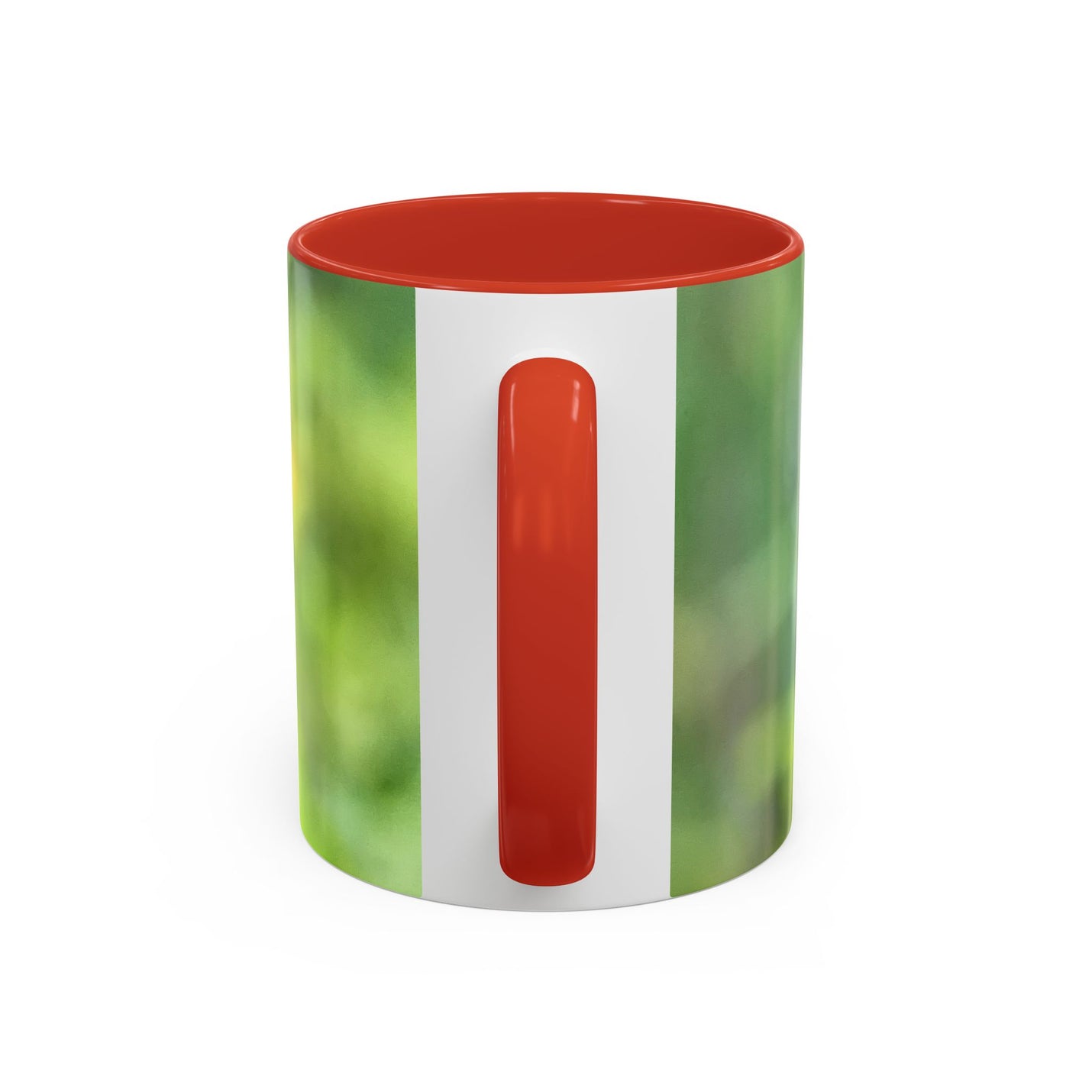Stately Robin Ceramic Mug 325ml with Red handle and interior — high-gloss mug with red handle and bird.