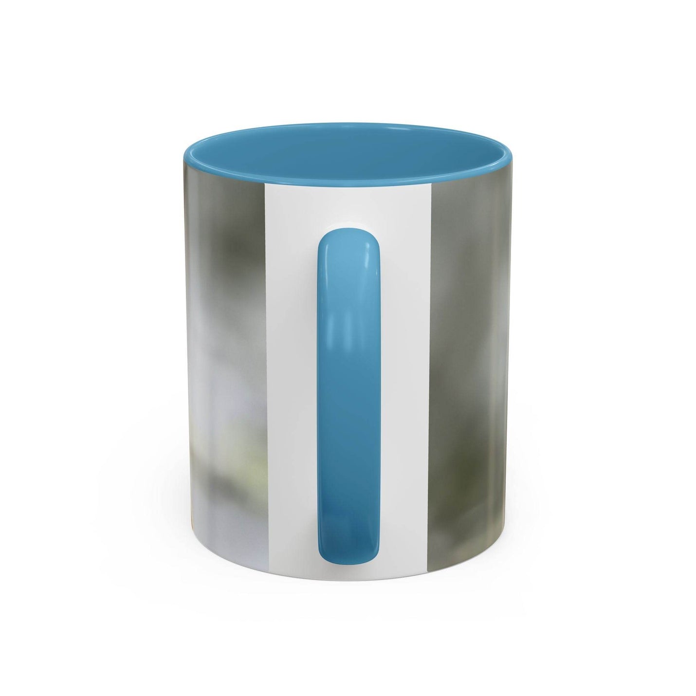 Vibrant 325ml ceramic dragonfly accent coffee mug showcasing a contrasting light blue handle and matching light blue inside color.