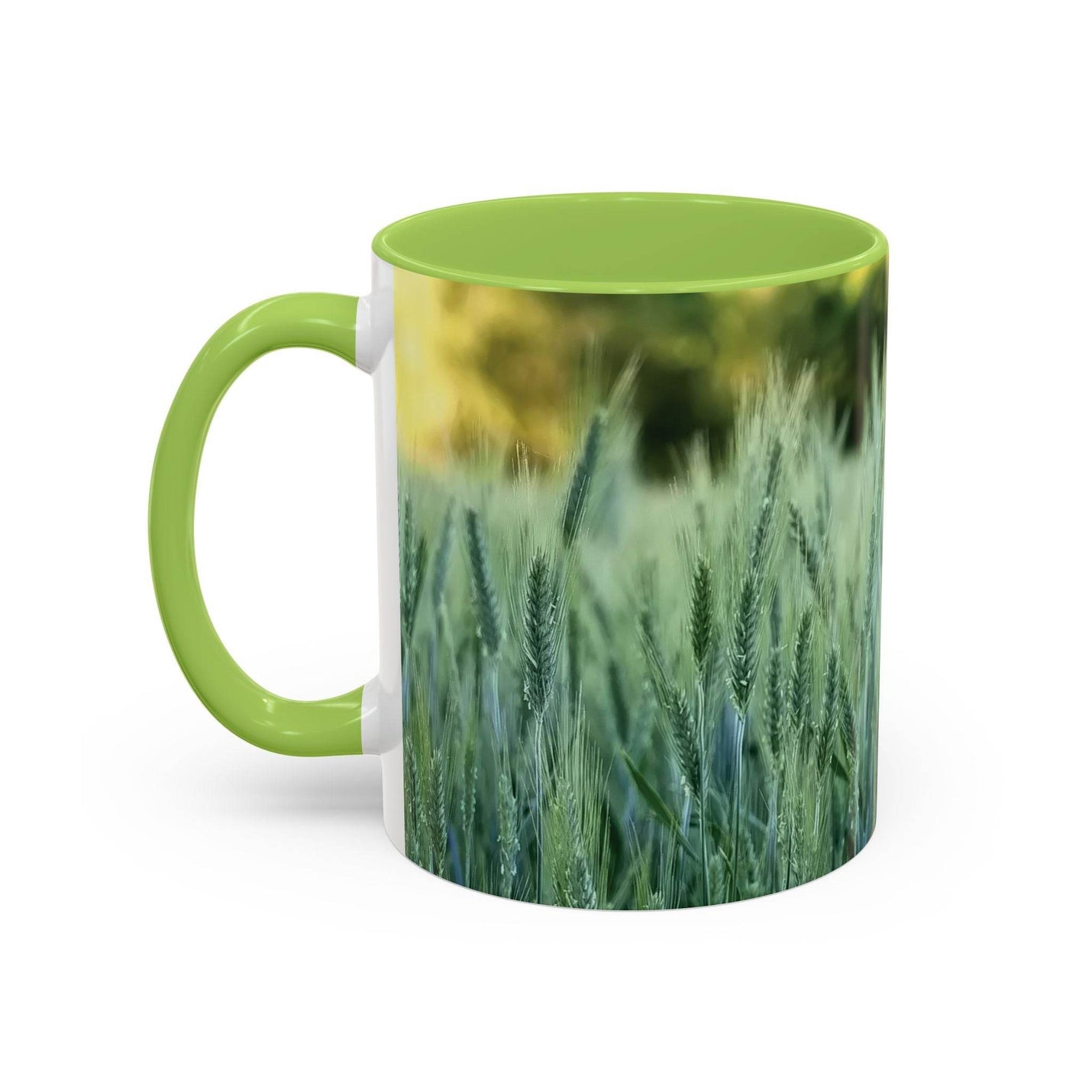 Ein 325ml Weizenfeld Keramik-Kaffeebecher mit einem hellgrünen Henkel und einer hellgrünen Innenseite für einen frischen Look.