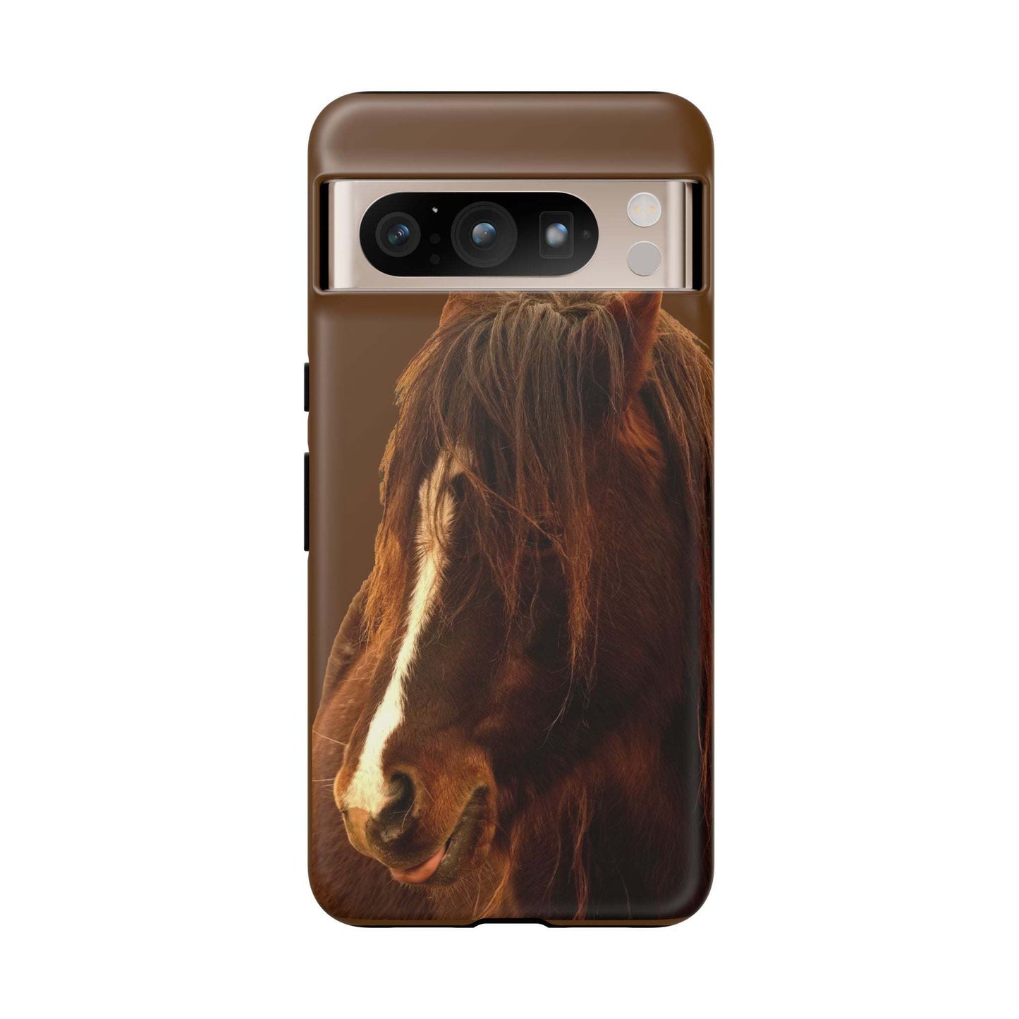 Protective horse-themed phone case with shock absorption and UV protection.
