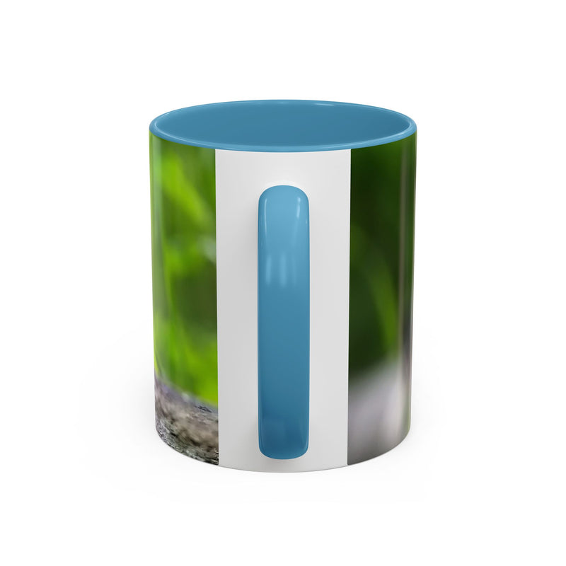 Cozy 325ml coal tit photography mug designed with a light blue handle and light blue inside.