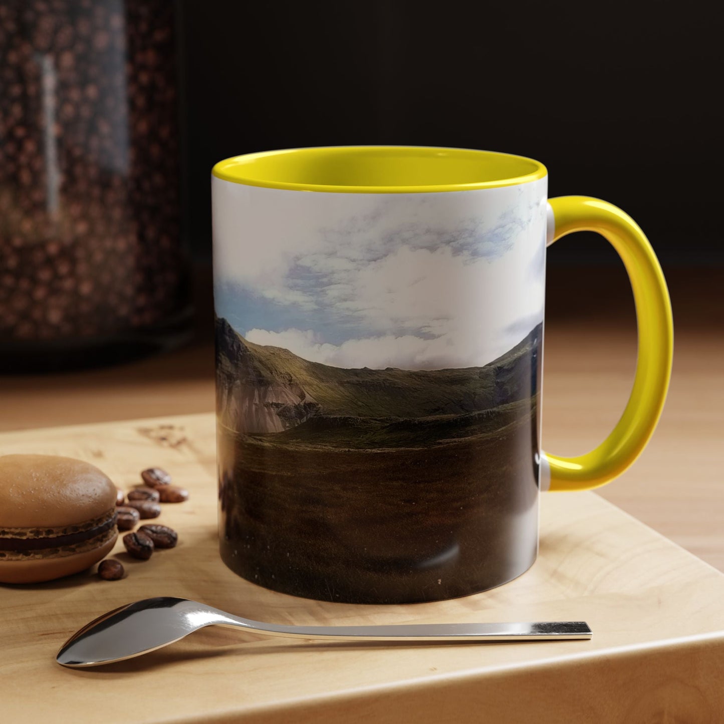11oz coffee mug with Iceland scenery, ceramic, microwave-safe, and dishwasher-friendly.