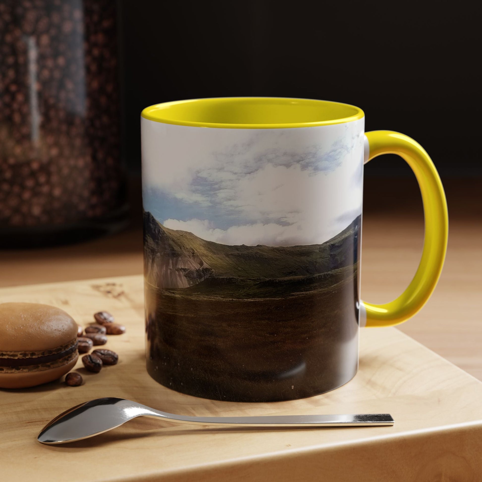 11oz coffee mug with Iceland scenery, ceramic, microwave-safe, and dishwasher-friendly.