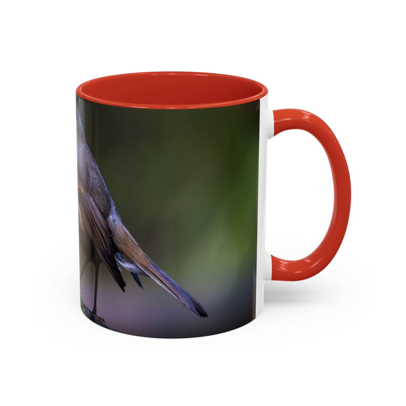 Nature inspired 11oz robin mug featuring a contrast red handle and red inside, perfect bird lovers gift.