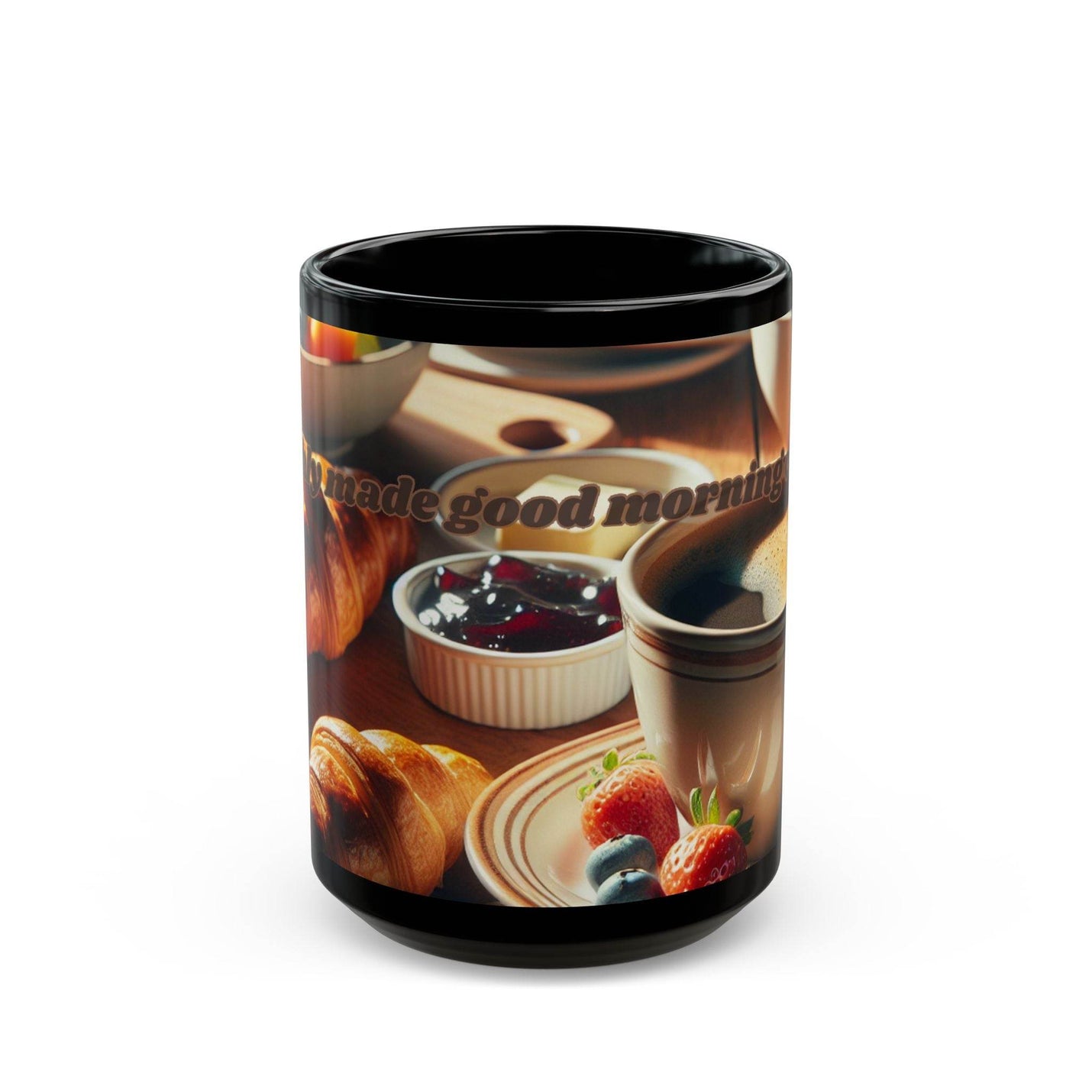 Premium 15oz black ceramic coffee mug with an elegant high-gloss finish for a fresh morning routine.