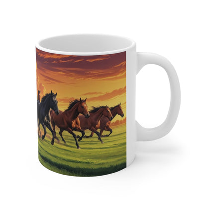 Mug - Running Horses Sunset Ceramic Coffee Cup - A Pretty Print