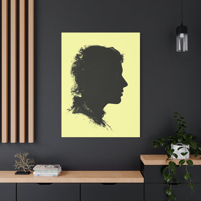 Silhouette Portrait Canvas Print — Vintage Black Profile on Soft Yellow Matte