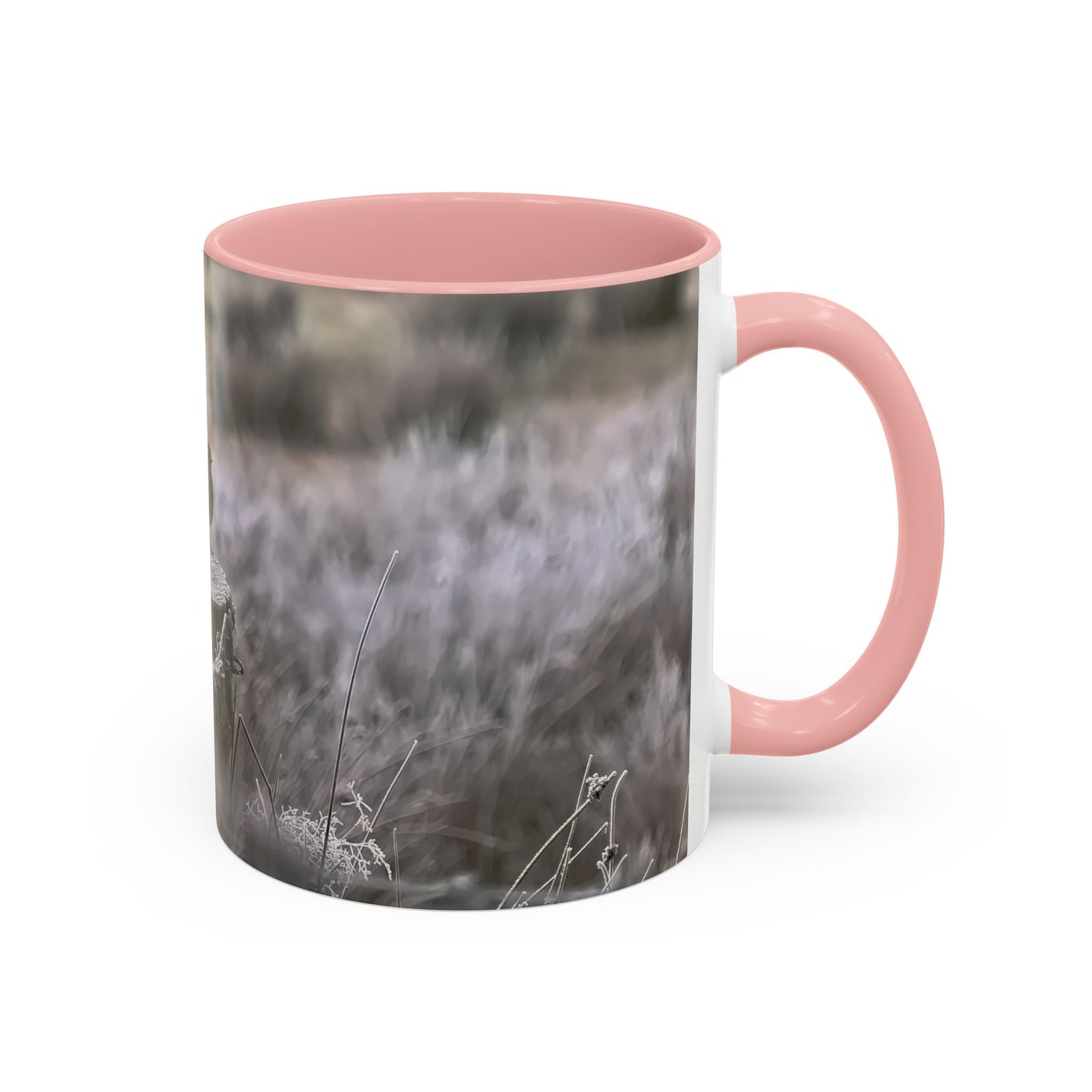 Robin nature print on an 11oz mug with a Pink handle and interior.