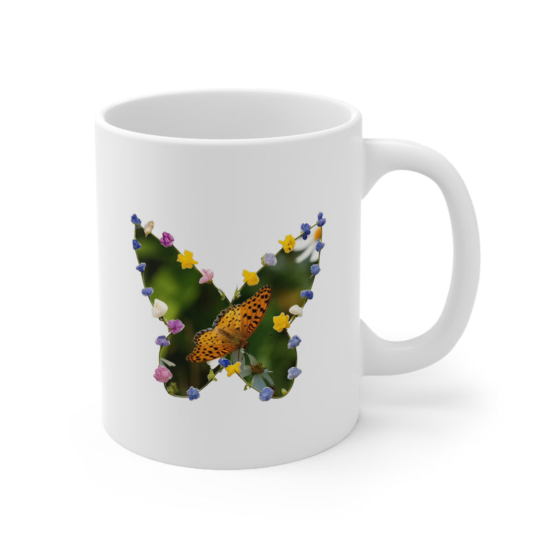 Keramische koffiemok met vlinder- en bloemenmotief — 325 ml & 440 ml