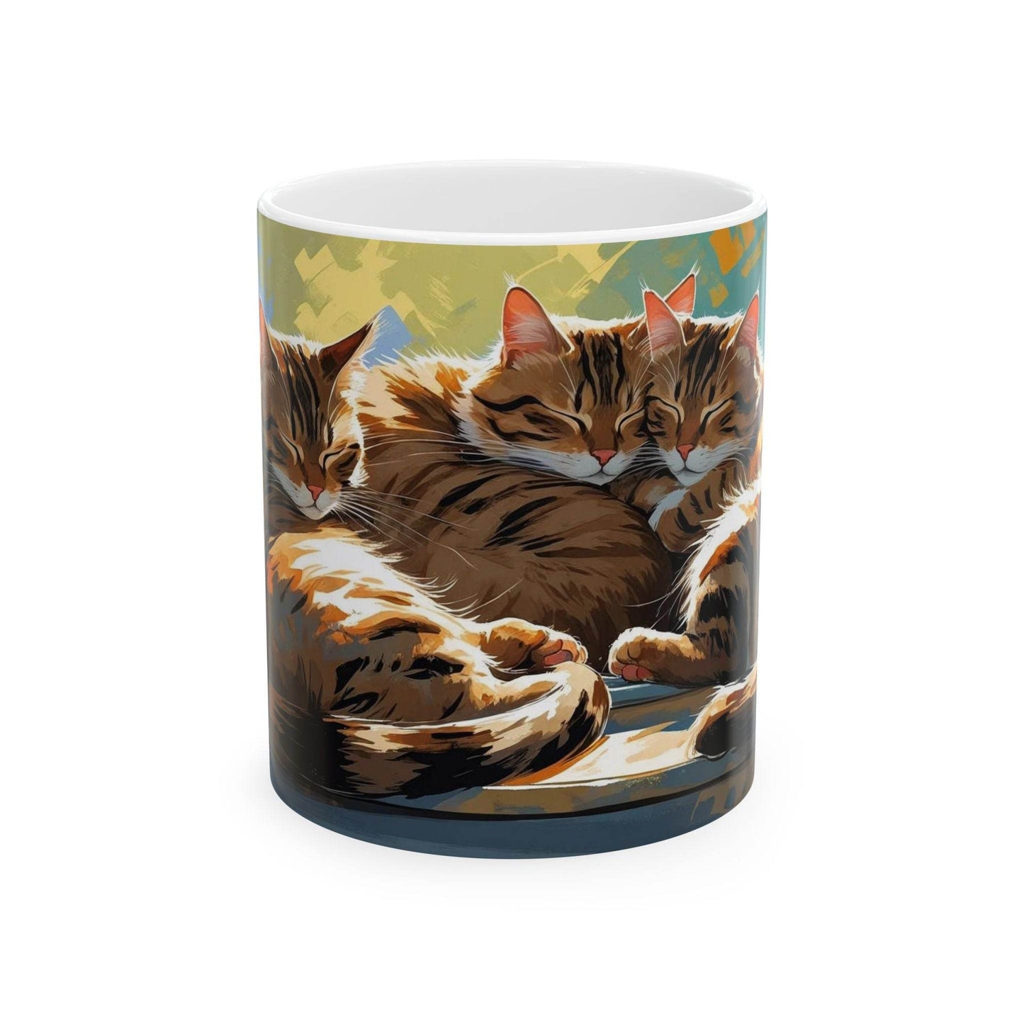 Mug - Three Cats Sleeping on a Windowsill Ceramic Coffee Cups - A Pretty Print
