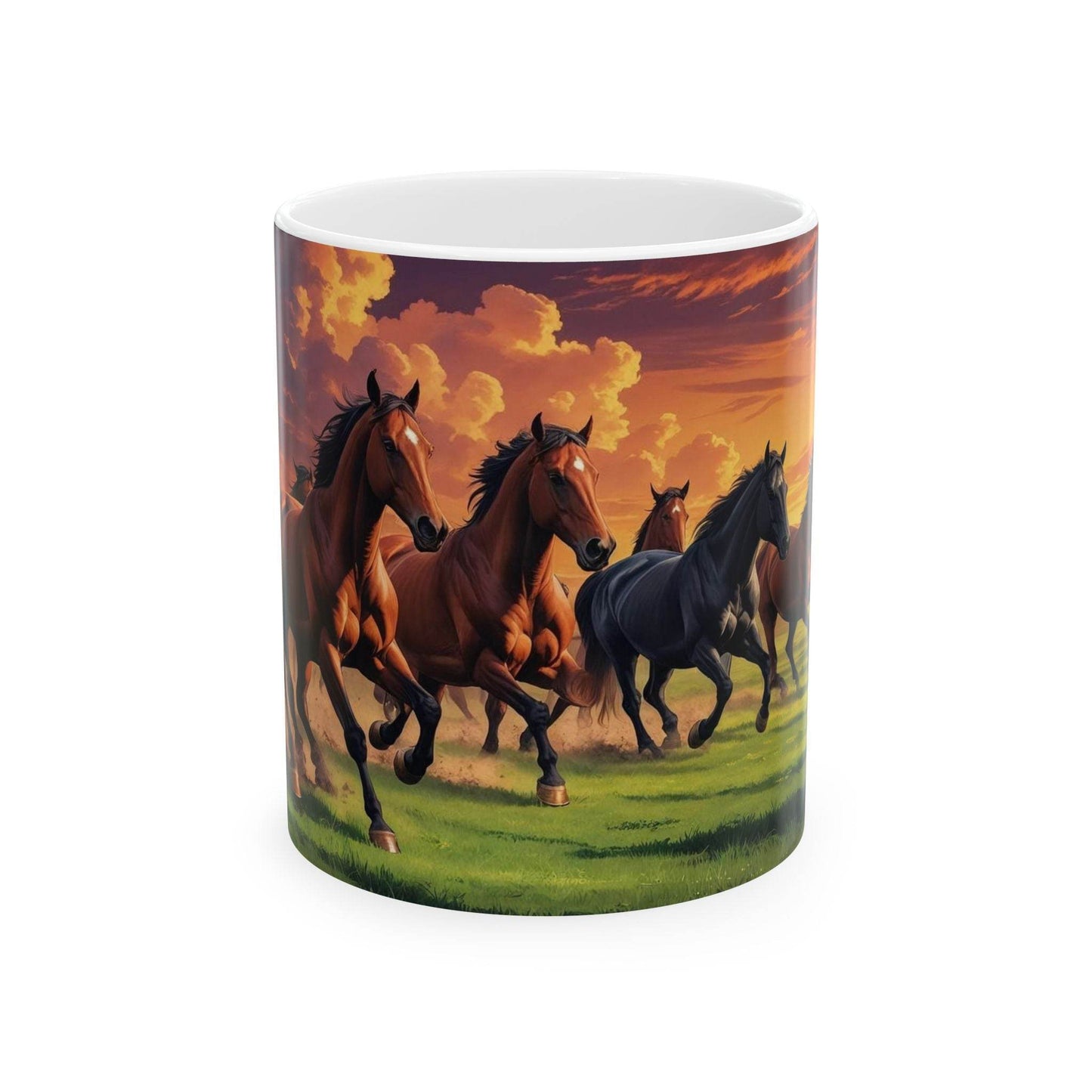 Mug - Running Horses Sunset Ceramic Coffee Cup - A Pretty Print