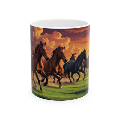Mug - Running Horses Sunset Ceramic Coffee Cup - A Pretty Print