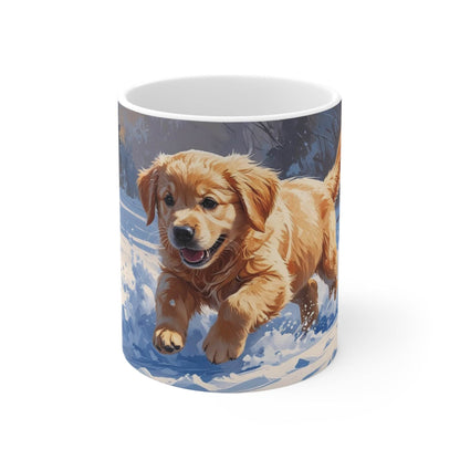 Mug - Dog Playing in the Snow Ceramic Coffee Cup - A Pretty Print