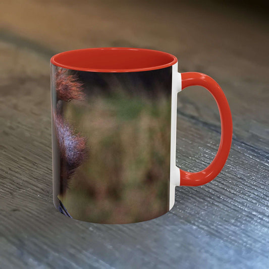 Adorable Squirrel Ceramic Mug with nature-inspired design and red interior.
