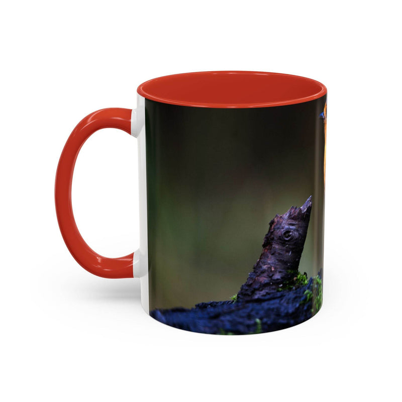 Nature-inspired 325ml robin mug with red only on inside and handle.