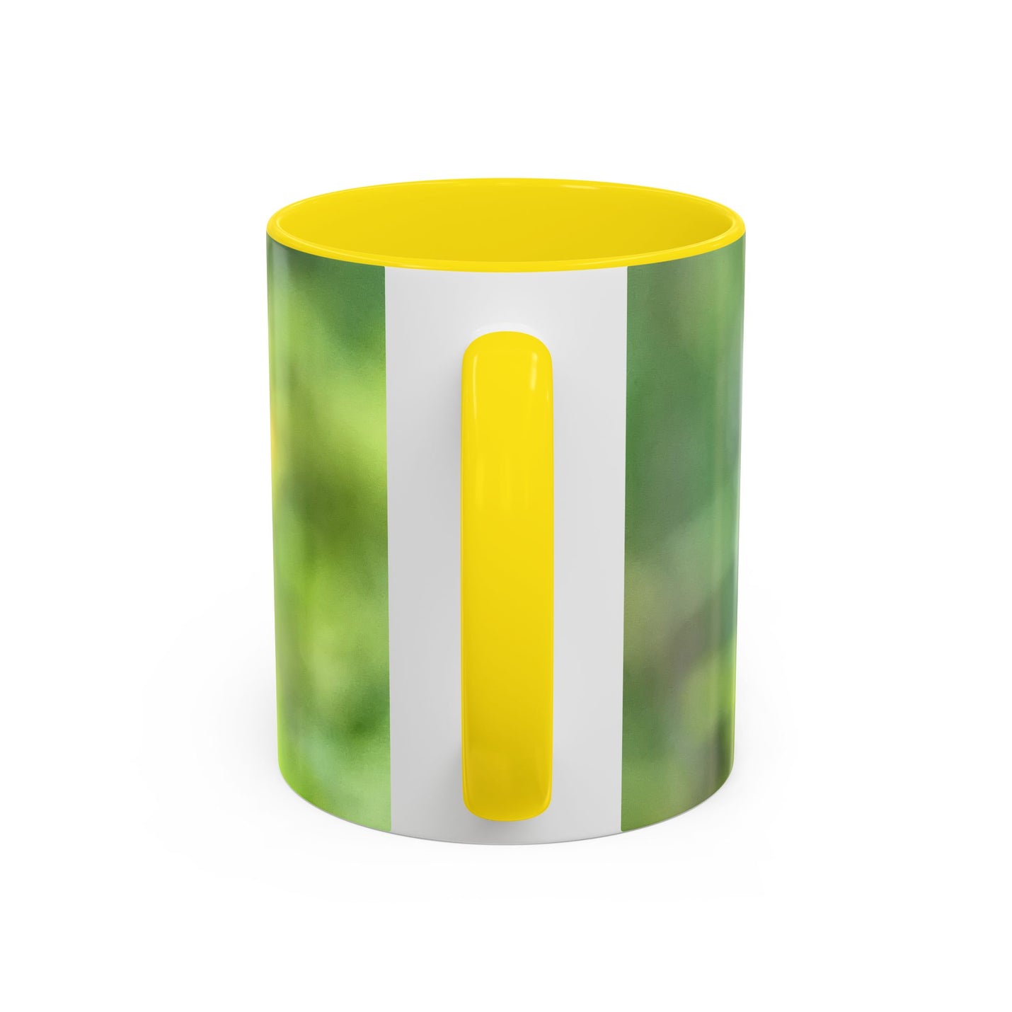 Stately Robin Ceramic Mug 325ml with Yellow handle and interior — crisp robin print with yellow interior.