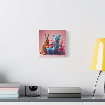 Cute Colorful Creature Family Matte Canvas Wall Art — Playful Kids Room Décor