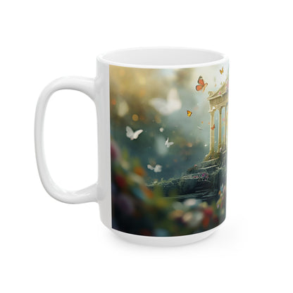 Ceramic Mug — Enchanted Garden Temple with Butterflies, 11oz & 15oz