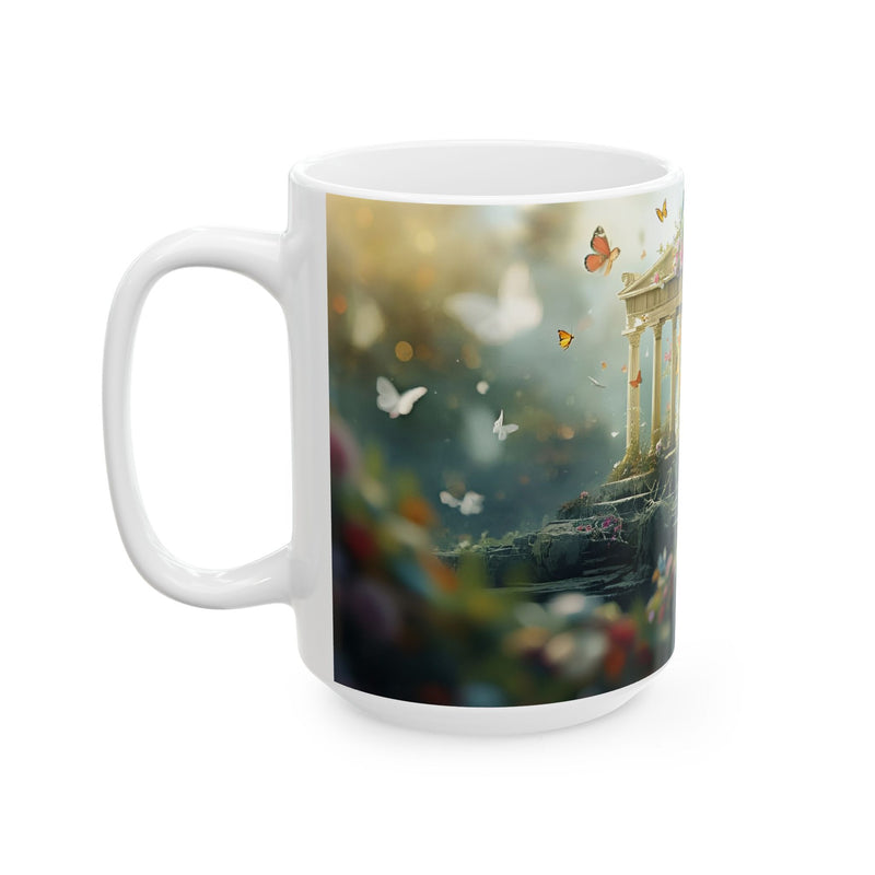 Ceramic Mug — Enchanted Garden Temple with Butterflies, 11oz & 15oz