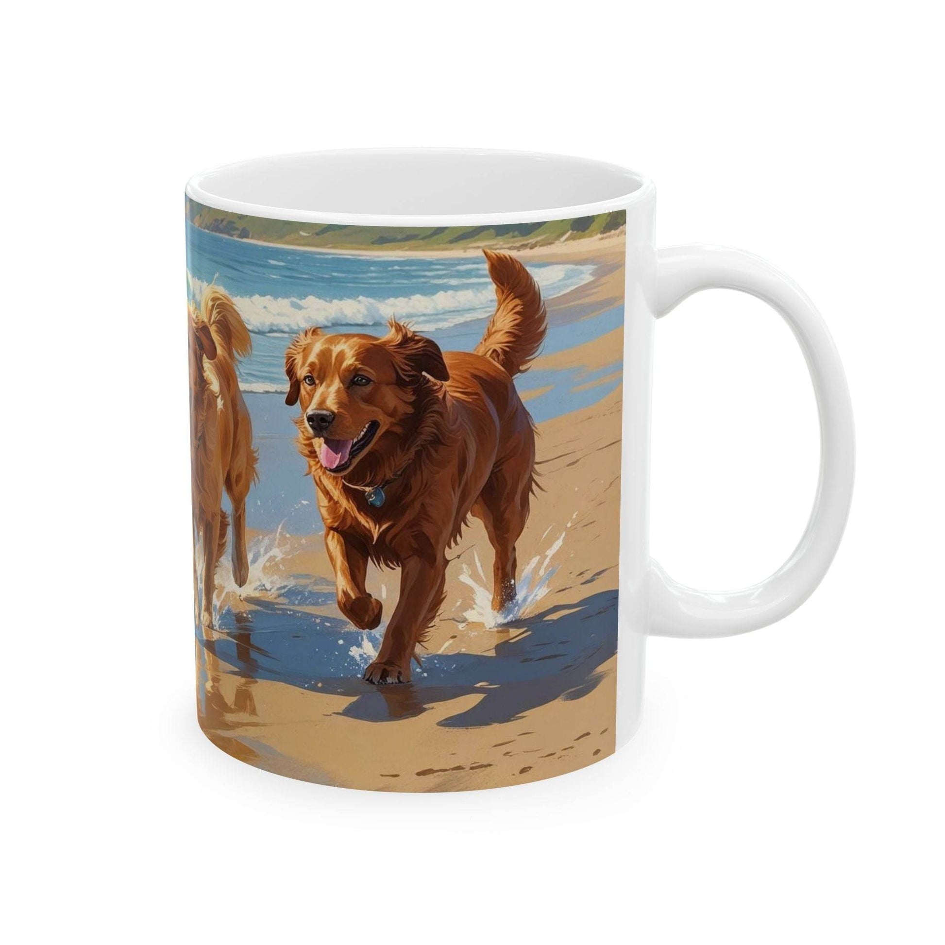 Mug - Dogs on the Sunny Beach Ceramic Coffee Cup - A Pretty Print